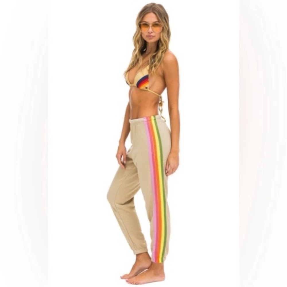 Aviator Nation Tan 5 Stripe Sweatpants in Sand Pink Green Size XL